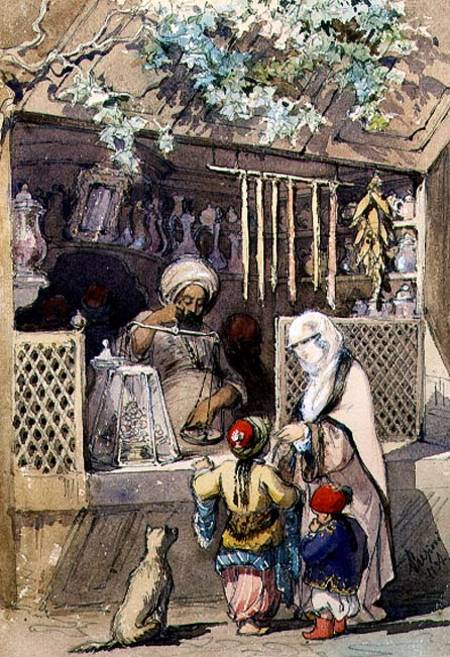 Turkish Figures at a Sweetmeat Stall de Amadeo Preziosi