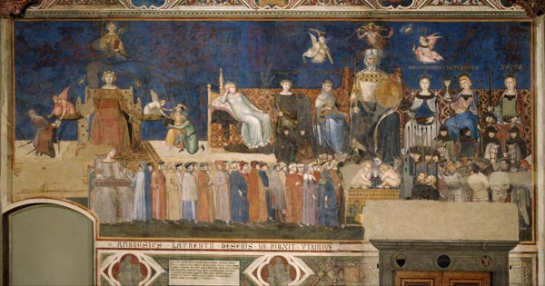 Allegory of Good Government (Cycle of frescoes The Allegory of the Good and Bad Government) de Ambrogio Lorenzetti
