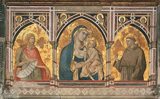 Madonna mit Kind, Johannes d.T. und dem hl. Franziskus de Ambrogio Lorenzetti