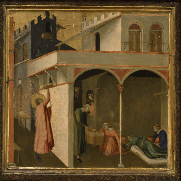 Nicholas throws gold balls de Ambrogio Lorenzetti