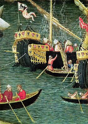 St. Nicholas Saves Mira from Famine, detail of a ship, c.1327-32