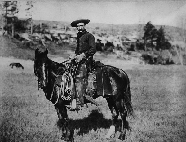 Cowboy riding a horse in Montana, USA, c. 1880 (b/w photo)  de American Photographer
