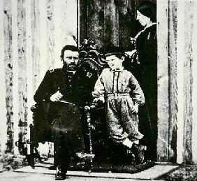 General Grant with his wife Julia Dent and their son Frederick Dent Grant, at City Point (b/w photo)