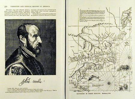 Abraham Ortel Oretelius (1527-98) and his world map of 1569, illustration from 'Narrative and Critic de American School