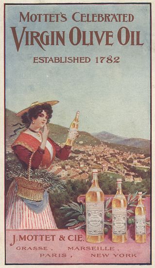 Advertisement for Mottet's Celebrated Virgin Olive Oil de American School