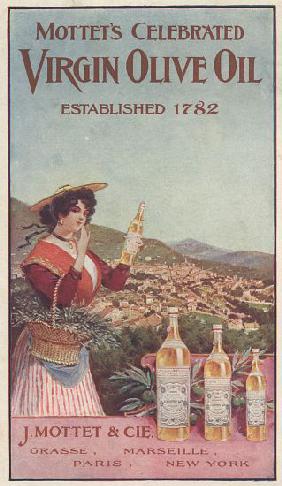 Advertisement for Mottet's Celebrated Virgin Olive Oil