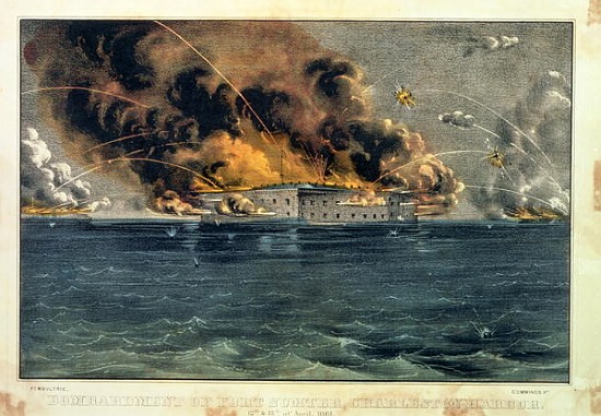 Bombardment of Fort Sumter, Charleston Harbour, 12th & 13th April 1861, pub. Currier & Ives de American School