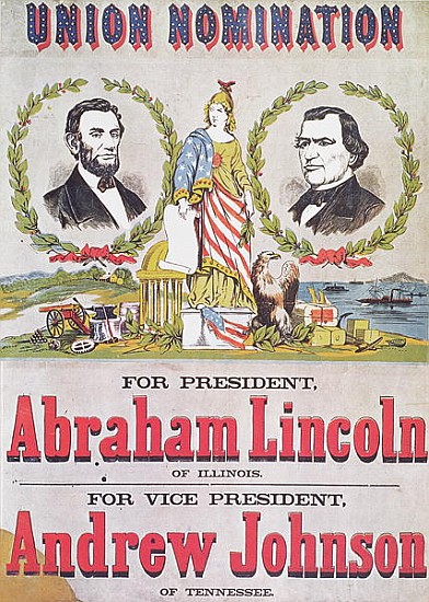 Electoral campaign poster for the Union nomination with Abraham Lincoln running for President and An de American School