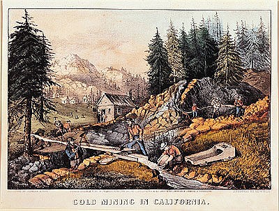 Gold Mining in California, published by  Currier & Ives de American School