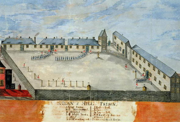 Plan of Mill Prison, late 18th or early 19th century (w/c & ink on paper) de American School
