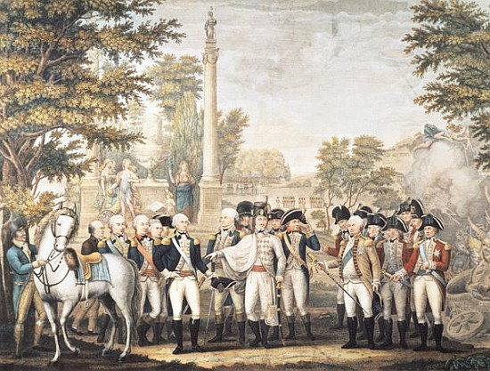 The British Surrendering to General Washington after their Defeat at Yorktown, Virginia, October 178 de American School