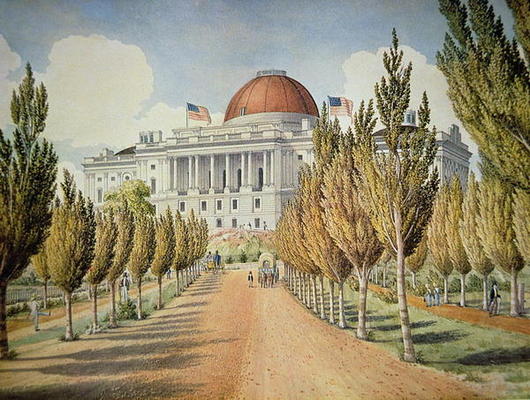 View of the Capitol (colour litho) de American School