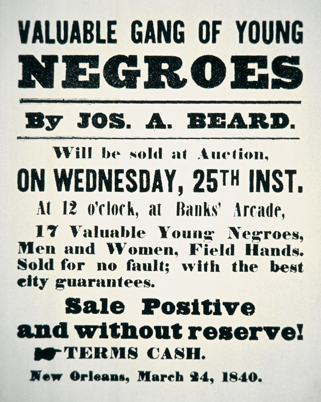Poster for 'A Valuable Gang of Young Negroes', New Orleans, 1840 (litho) de American School, (19th century)