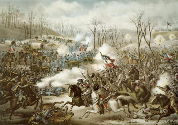Battle of Pea Ridge, Arkansas, 6th-8th March, engraved by Kurz & Allison (colour litho) de American School, (19th century)
