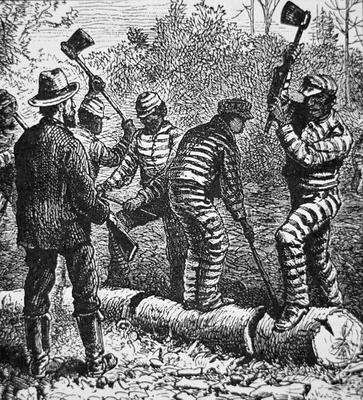 Black convicts on a chain-gang at work in Georgia (engraving) de American School, (19th century)