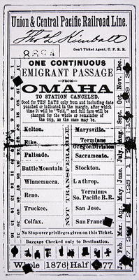 Cheap emigrant ticket to San Francisco, 1876 (print) de American School, (19th century)