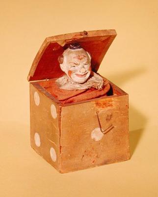 Jack-in-the-box (clown face), 1870-1900 (wood, textile, metal, paint) de American School, (19th century)
