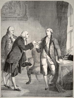 John Adams (1735-1826) as the First American Ambassador to the English Court, presenting his credent de American School, (19th century)