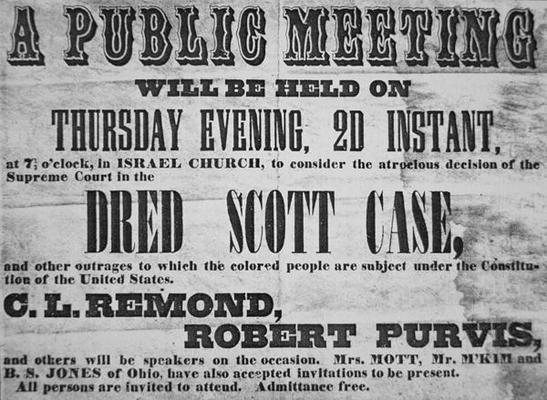 Poster advertising a meeting to discuss the 'Dred Scott (1799-1858) Case', 1857 (litho) de American School, (19th century)