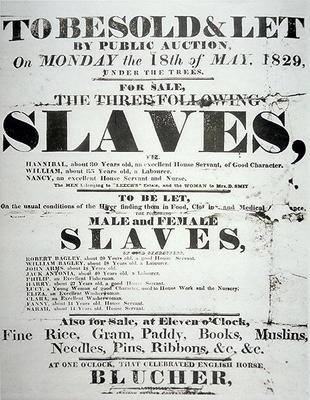 Poster for a slave auction, 1829 (litho) de American School, (19th century)