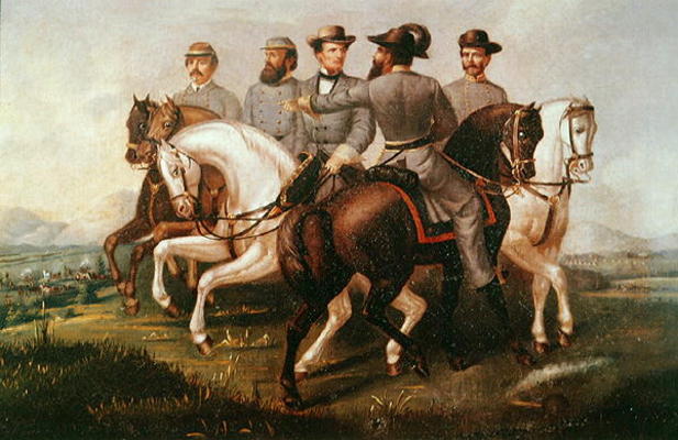 President of the Confederate States during the American Civil War, with his generals (oil on canvas) de American School, (19th century)
