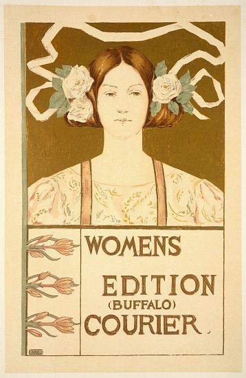 Reproduction of a poster advertising the 'Women's edition Buffalo Courier' de American School, (19th century)