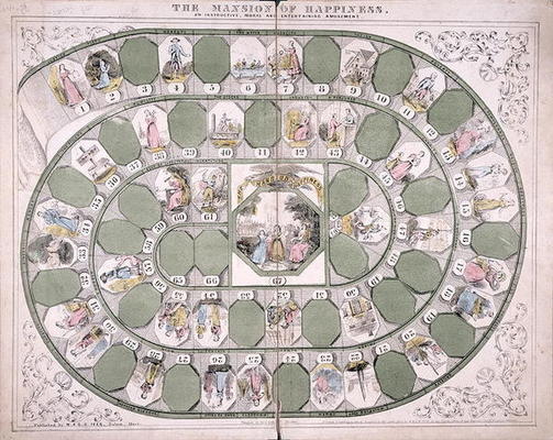 'The Mansion of Happiness' boardgame (colour litho) de American School, (19th century)