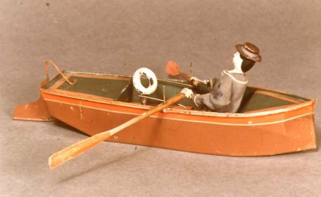 Toy boat and sailor, Ives, 1869 (wood & metal) de American School, (19th century)