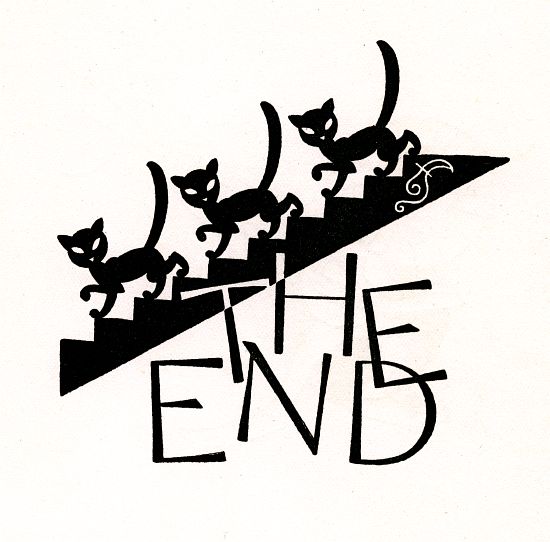 Black Cats Walking Down Stairs with 'The End' de American School, (20th century)