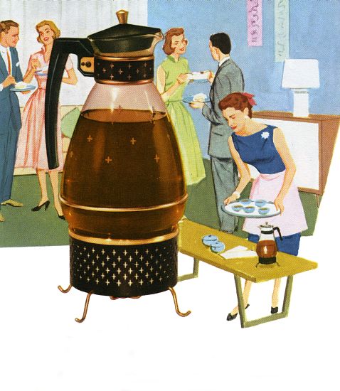 Coffee Carafe with 1950s Housewife Serving Coffee de American School, (20th century)