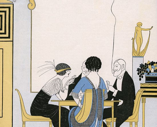 Elegant Couples Playing a Card Game de American School, (20th century)