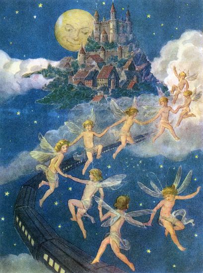 Fairies Flying to a Castle in the Sky de American School, (20th century)