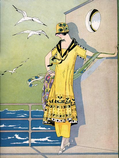 Fashionable Flapper on the Deck of a Cruise Ship de American School, (20th century)