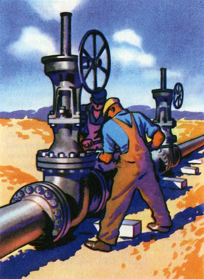 Oil Series: Workers at a Pipeline de American School, (20th century)
