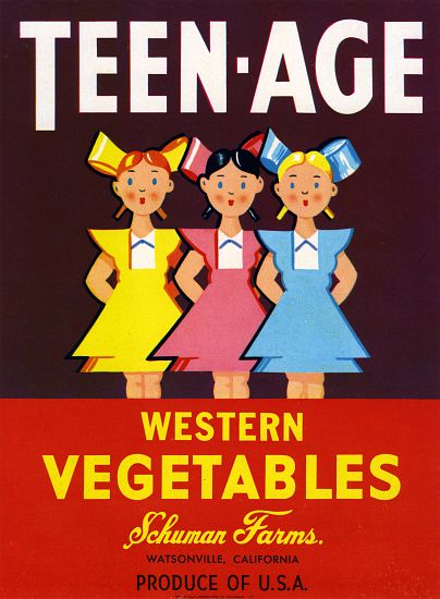 Teen-Age Western Vegetables Fruit Crate Label de American School, (20th century)
