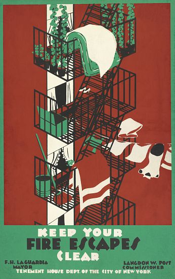 Vintage Poster of a New York City Fire Escape de American School, (20th century)