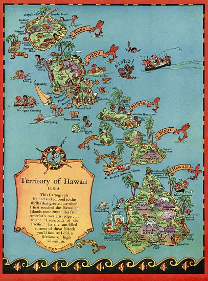 Vintage Tourist Map of Hawaii de American School, (20th century)