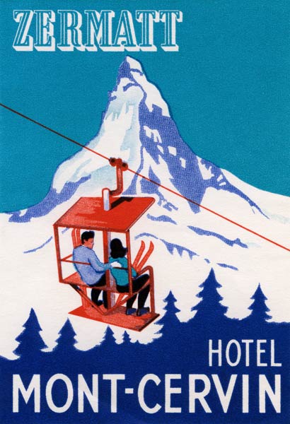 The Zermatt Peak with Skiers on Ski Lift de American School, (20th century)