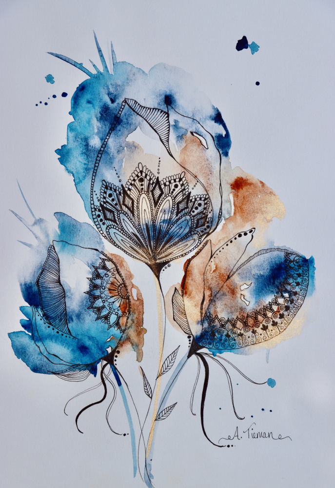 Mandala Floral (blue, Gold, Burnt Sienna) de Amy Tieman