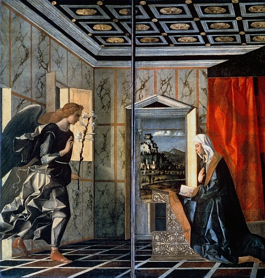 The Annunciation (pre-restoration) de (and assistants) Giovanni Bellini