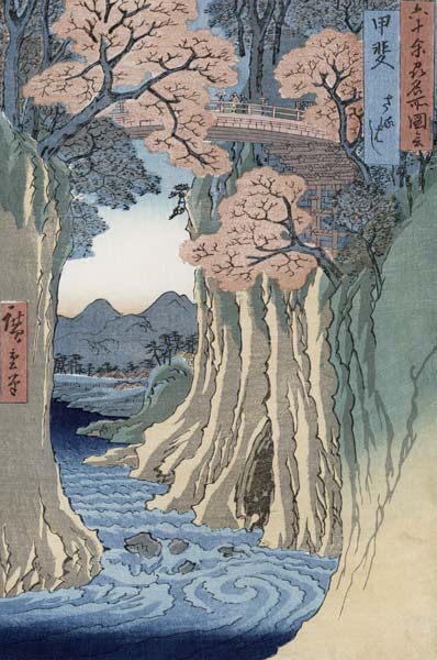 The monkey bridge in the Kai province, from the series 'Rokuju-yoshu Meisho zue' (Famous Places from de Ando oder Utagawa Hiroshige