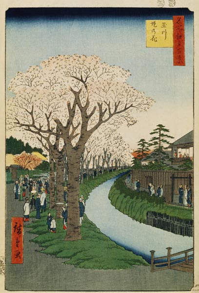 Cherry Blossoms on the Banks of the Tama River (One Hundred Famous Views of Edo) de Ando oder Utagawa Hiroshige