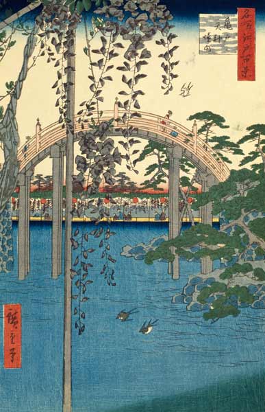 The Bridge with Wisteria or Kameido Tenjin Keidai, plate 57 from ''100 Views of Edo'' de Ando oder Utagawa Hiroshige