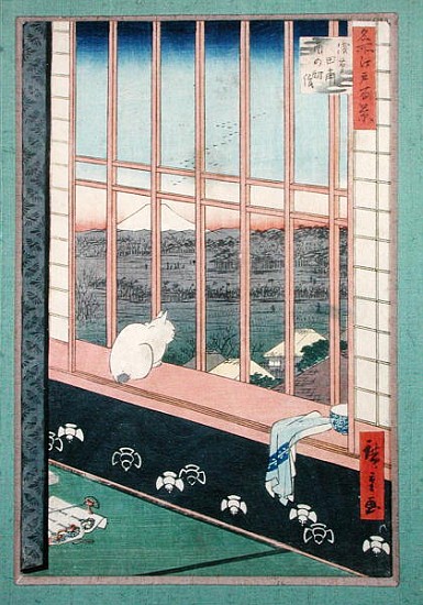 Asakusa Rice Fields during the festival of the Cock from the series ''100 Views of Edo'', pub. 1857 de Ando oder Utagawa Hiroshige