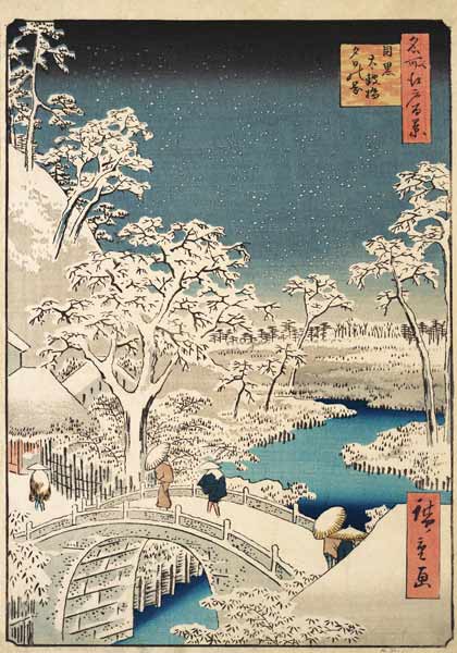Yuhi Hill and the Drum Bridge at Meguro (One Hundred Famous Views of Edo) de Ando oder Utagawa Hiroshige