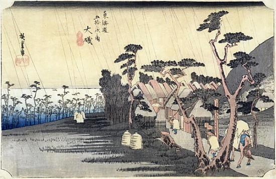 Oiso: Toraga Ame Shower, from the series ''53 Stations of the Tokaido Road'', 1834-35 de Ando oder Utagawa Hiroshige
