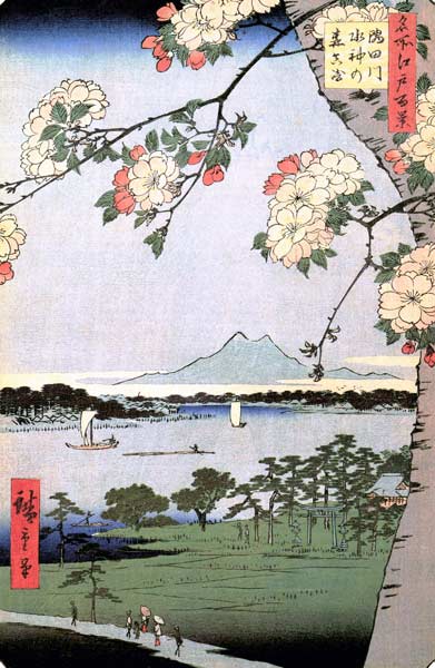 Suijin Schrein und Massaki am Fluß Sumida. (Bild 35 aus der Serie: 100 berühmte Ansichten von Edo). de Ando oder Utagawa Hiroshige