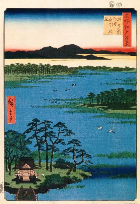 Benten Shrine at the Inokashira Pond. (One Hundred Famous Views of Edo)