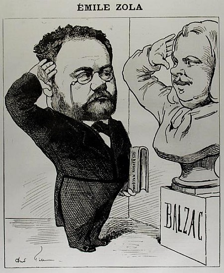 Caricature of Emile Zola (1840-1902) Saluting a Bust of Honore de Balzac (1799-1850) 1878 de Andre Gill