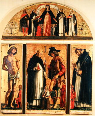 Saints Vincent Ferreri and Roch, with Saint Sebastian and Saint Peter the Martyr, Madonna Misericord de Andrea da Murano